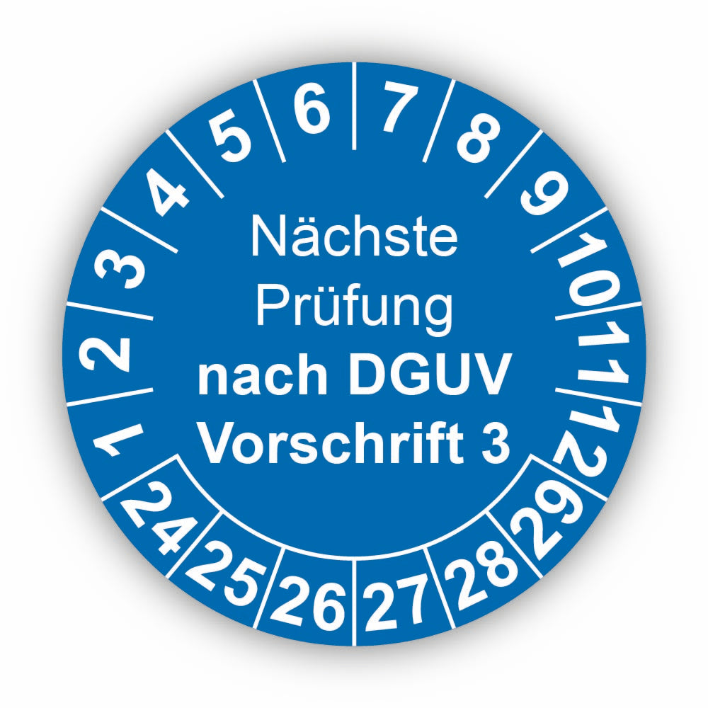 Nächste Prüfung nach DGUV Vorschrift 3, blau