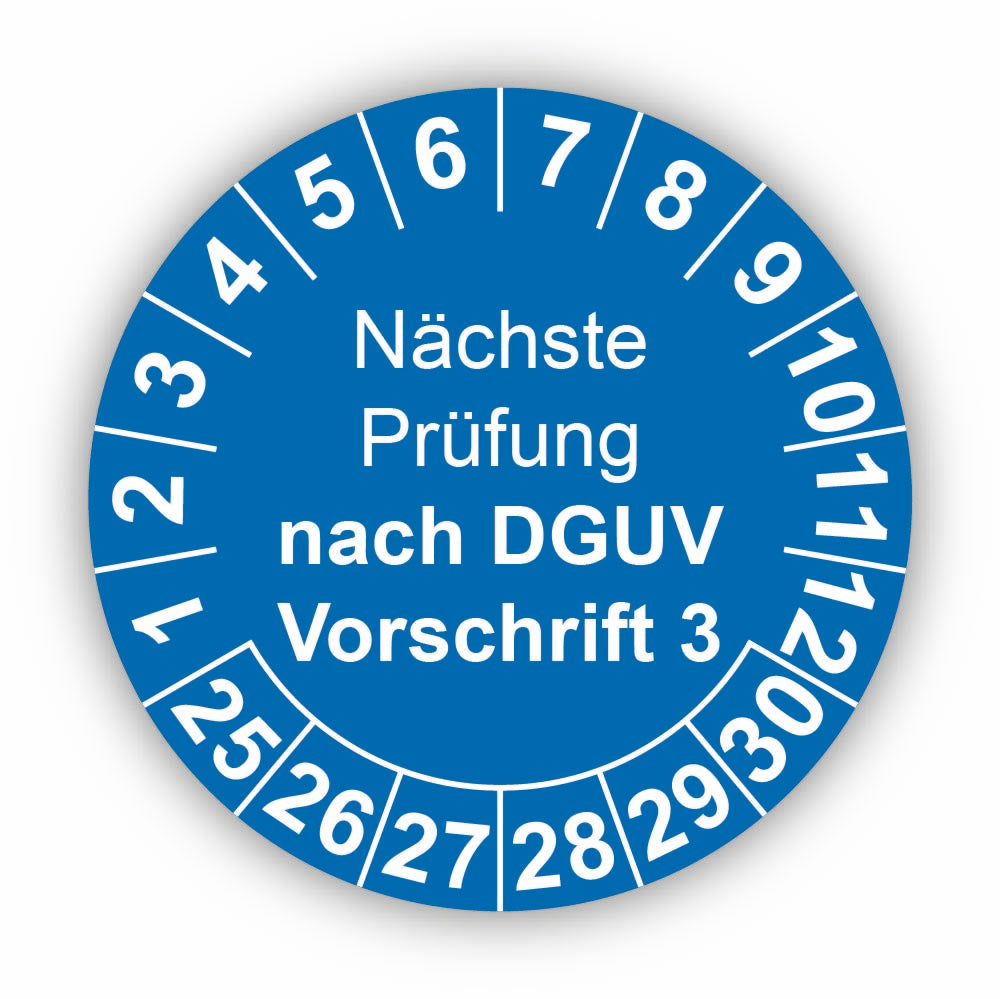 Nächste Prüfung nach DGUV Vorschrift 3, blau