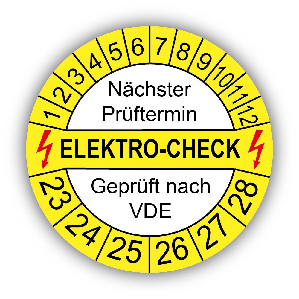 Elektro-Check Nächster Prüftermin Geprüft nach VDE, gelb/weiß