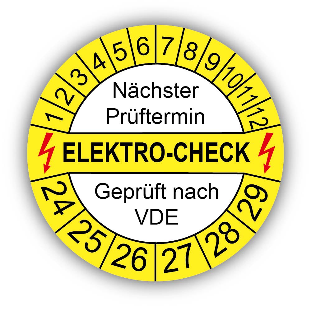 Elektro-Check Nächster Prüftermin Geprüft nach VDE, gelb/weiß