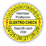 Elektro-Check Nächster Prüftermin Geprüft nach VDE, gelb/weiß