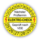 Elektro-Check Nächster Prüftermin Geprüft nach VDE, gelb/weiß