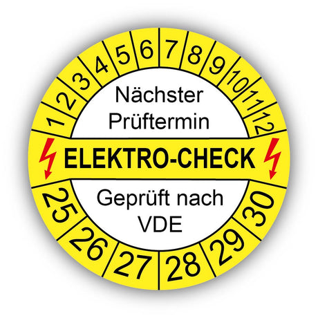 Elektro-Check Nächster Prüftermin Geprüft nach VDE, gelb/weiß