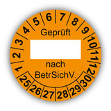 Geprüft … nach BetrSichV., orange (zum Selbstbeschriften)