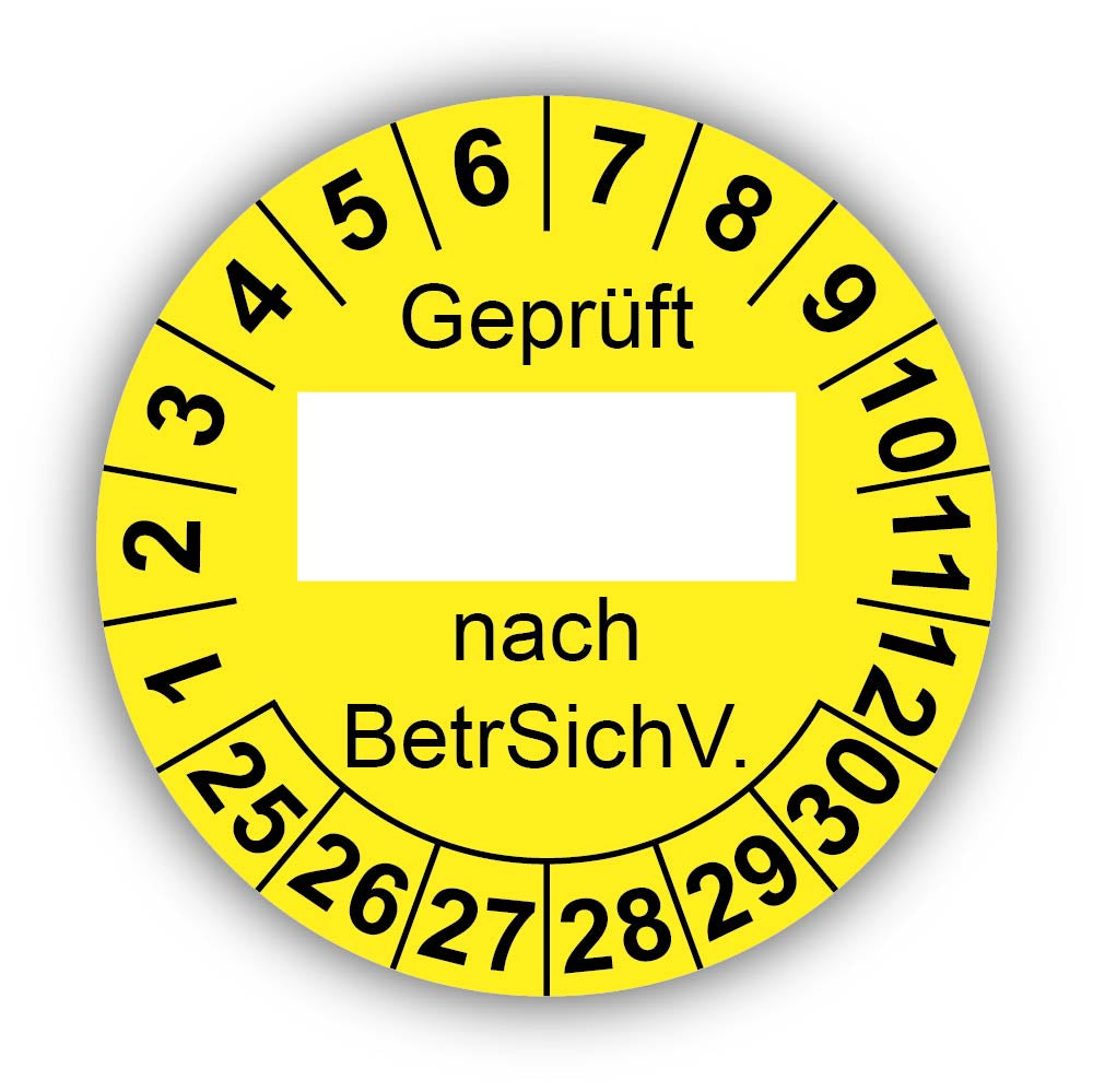 Geprüft … nach BetrSichV., gelb (zum Selbstbeschriften)