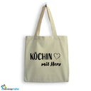 Jutebeutel Köchin mit Herz Tasche Baumwolle 10 Liter