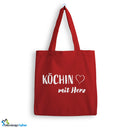 Jutebeutel Köchin mit Herz Tasche Baumwolle 10 Liter