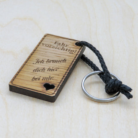 Gravur Schlüsselanhänger aus Holz - Modell: Fahr vorsichtig!